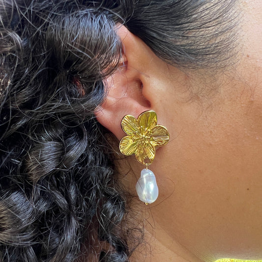 Floral Pearl Drop Earrings image 1