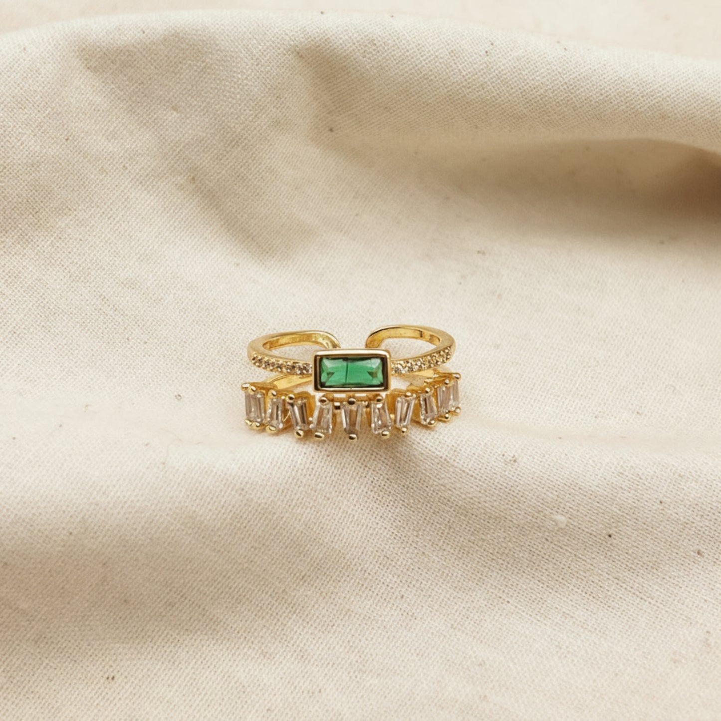 Emerald Baguette Crown Ring