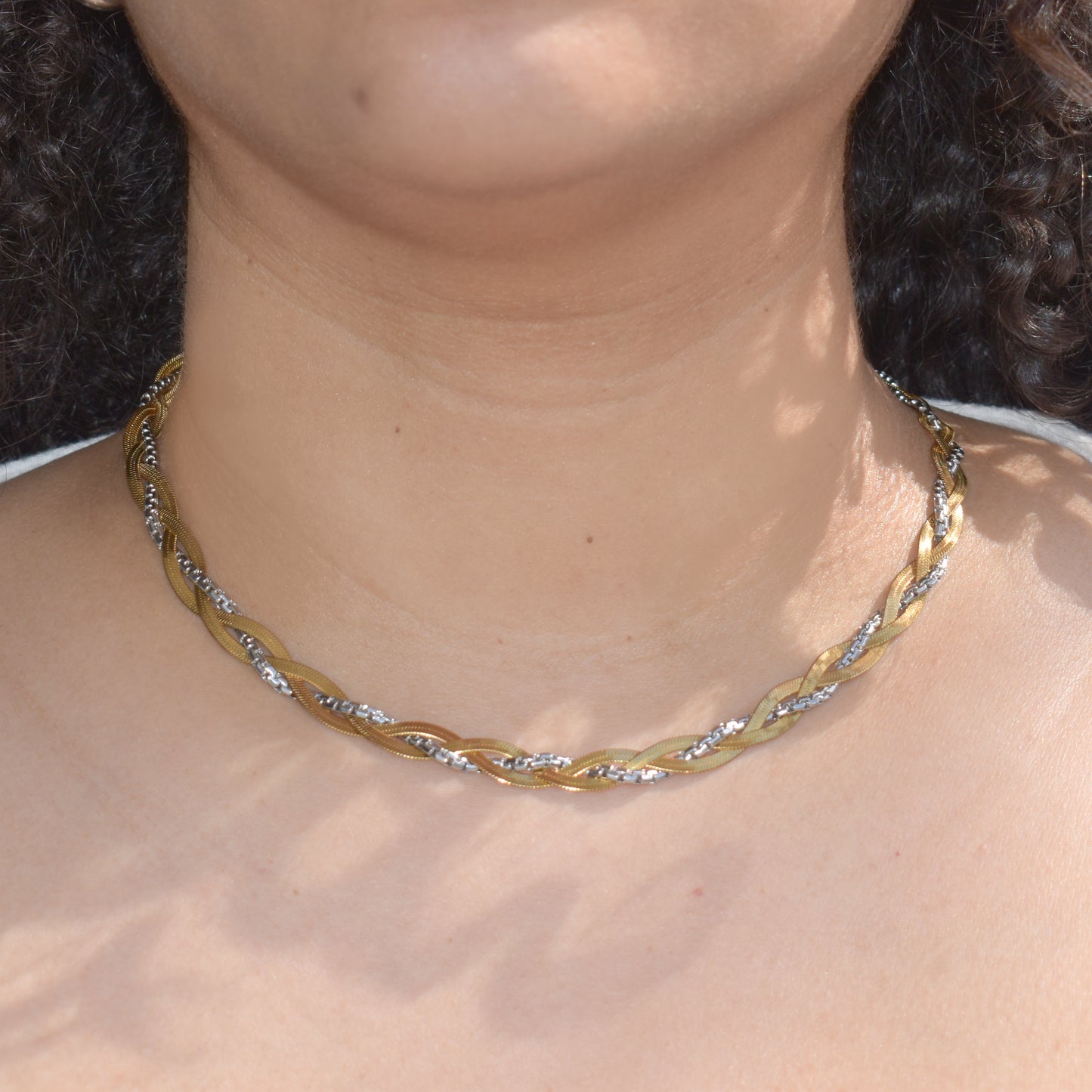 Two-toned Braided Herringbone Necklace image 2