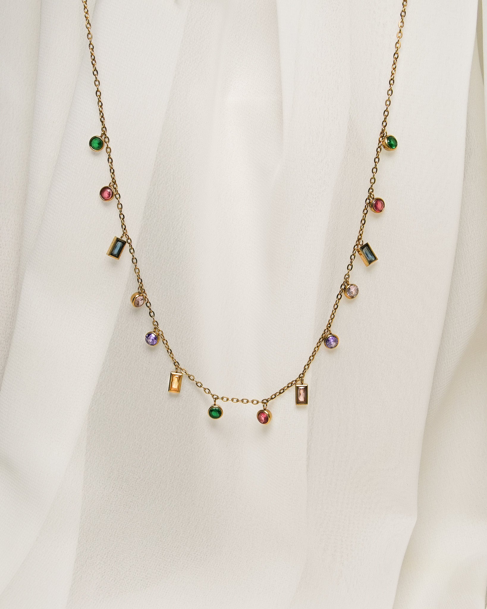 Colorful Bezel Drop Necklace