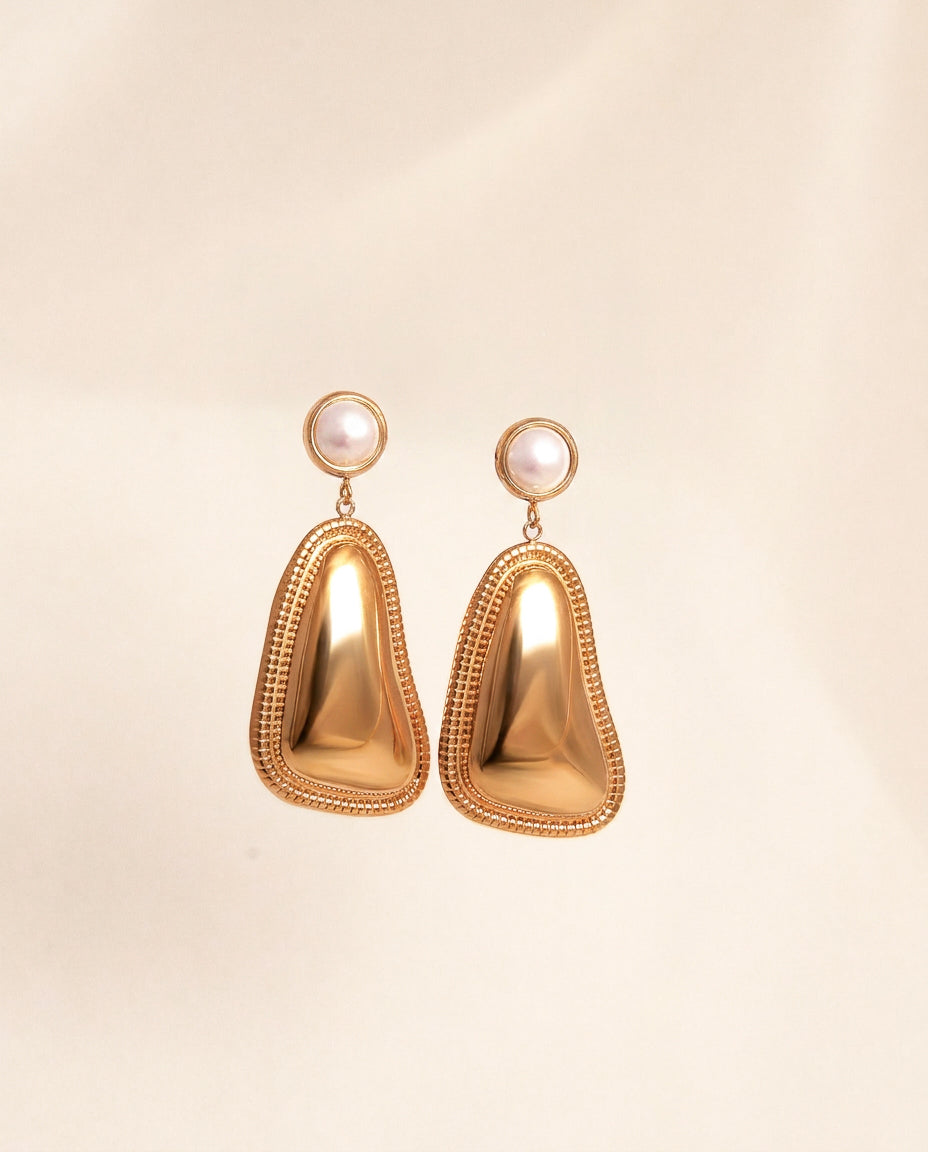 Beveled Pearl Abstract Earrings