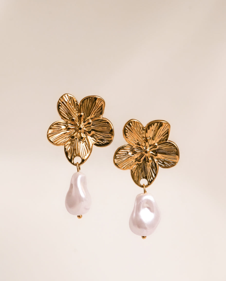 Floral Pearl Drop Earrings