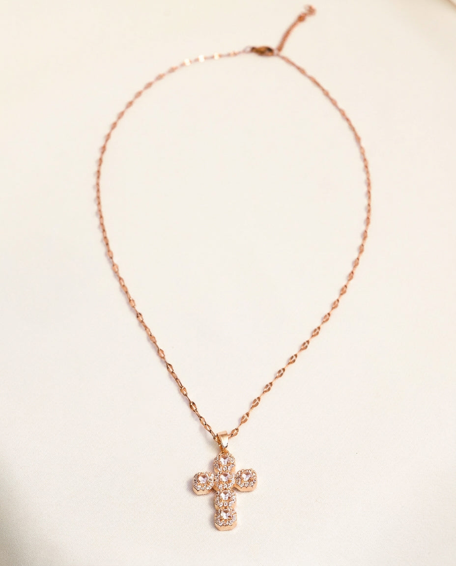 Cluster CZ Cross Necklace