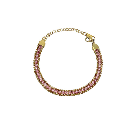 Dual Chain Rhinestone Bracelet- Pink image 0