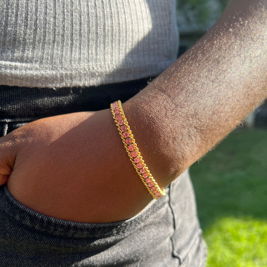 Dual Chain Rhinestone Bracelet- Pink image 1