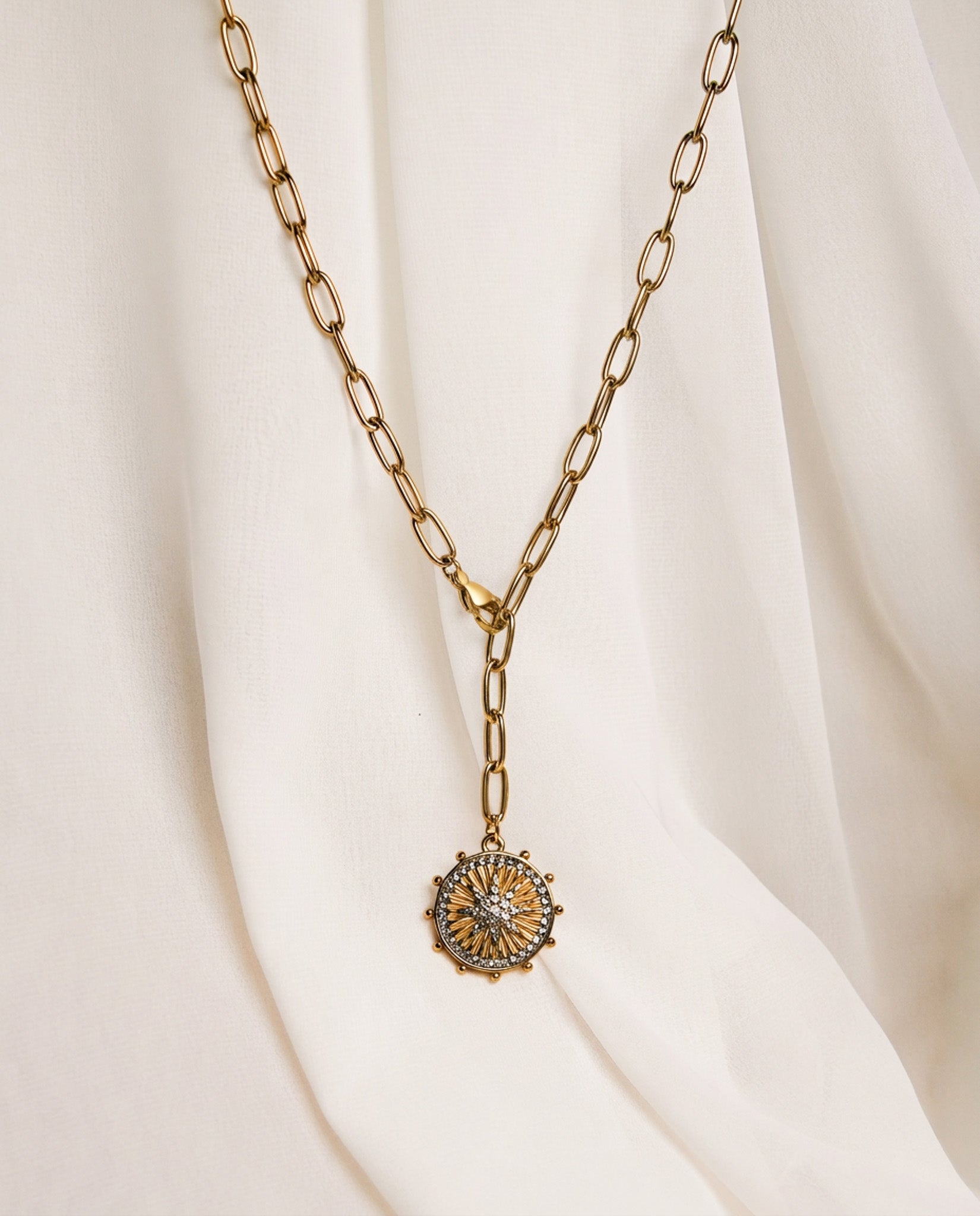 Pavé Sunburst Medallion Necklace