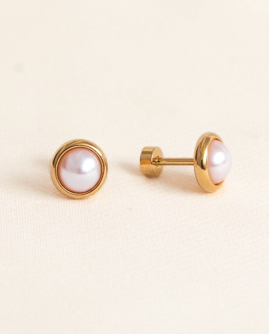 Beveled Pearl Stud Earrings
