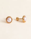 Beveled Pearl Stud Earrings