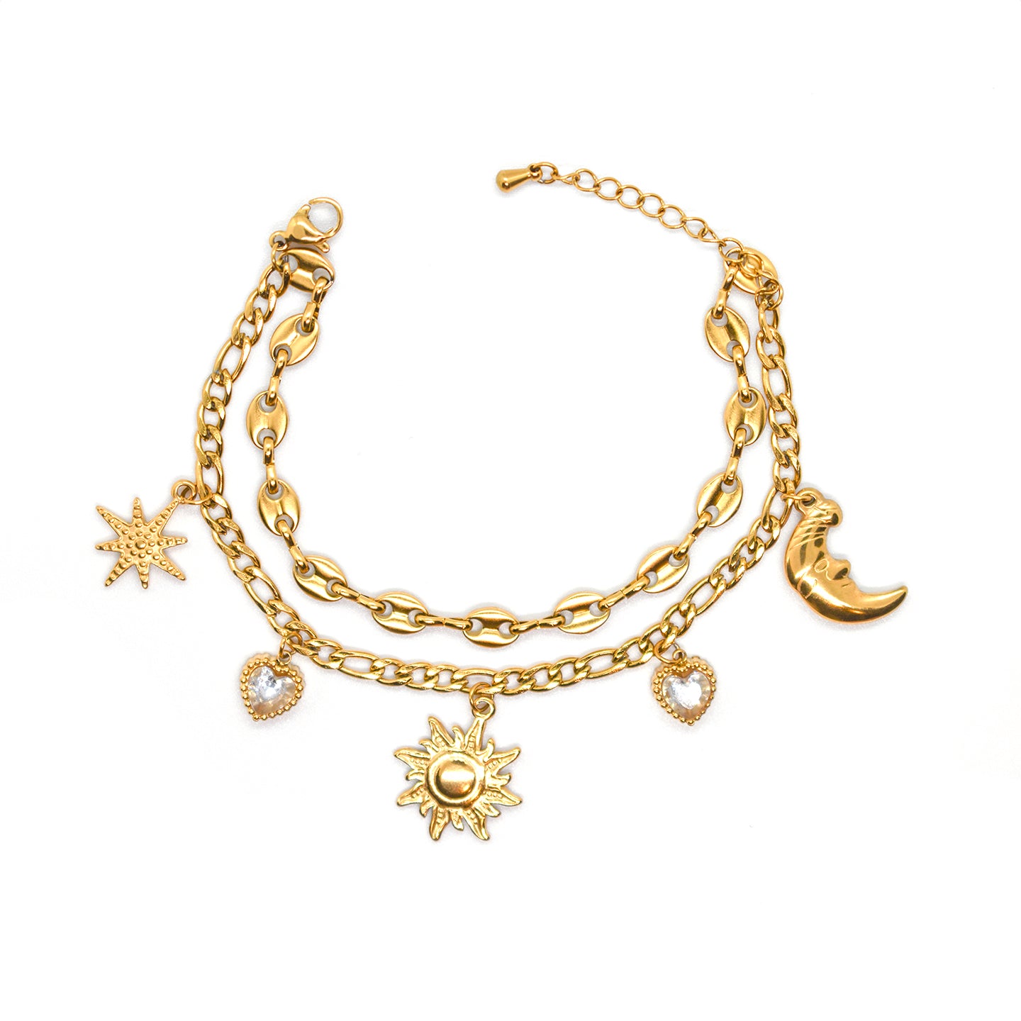 Two Chain Celestial Charm Bracelet