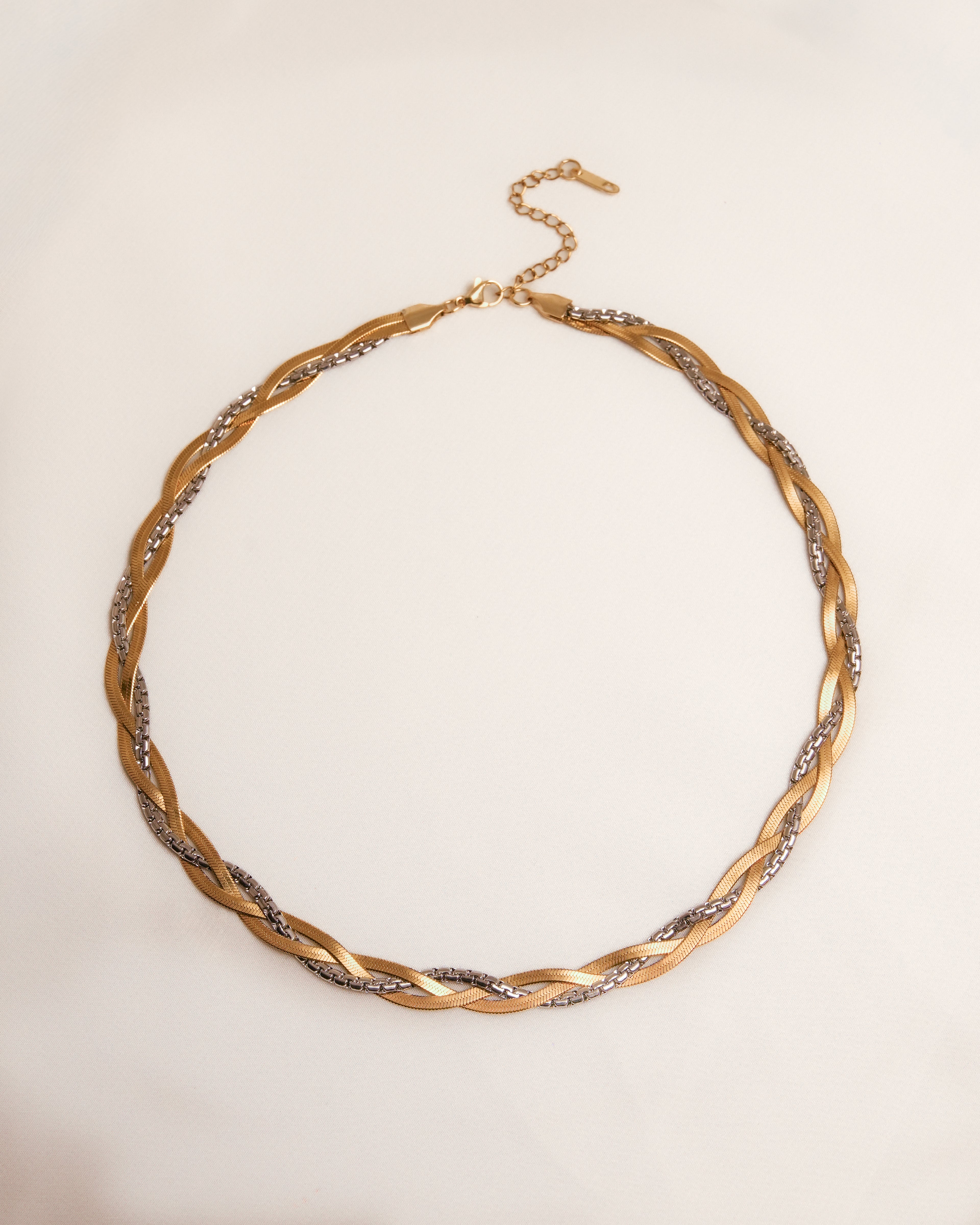 Two-toned Braided Herringbone Necklace