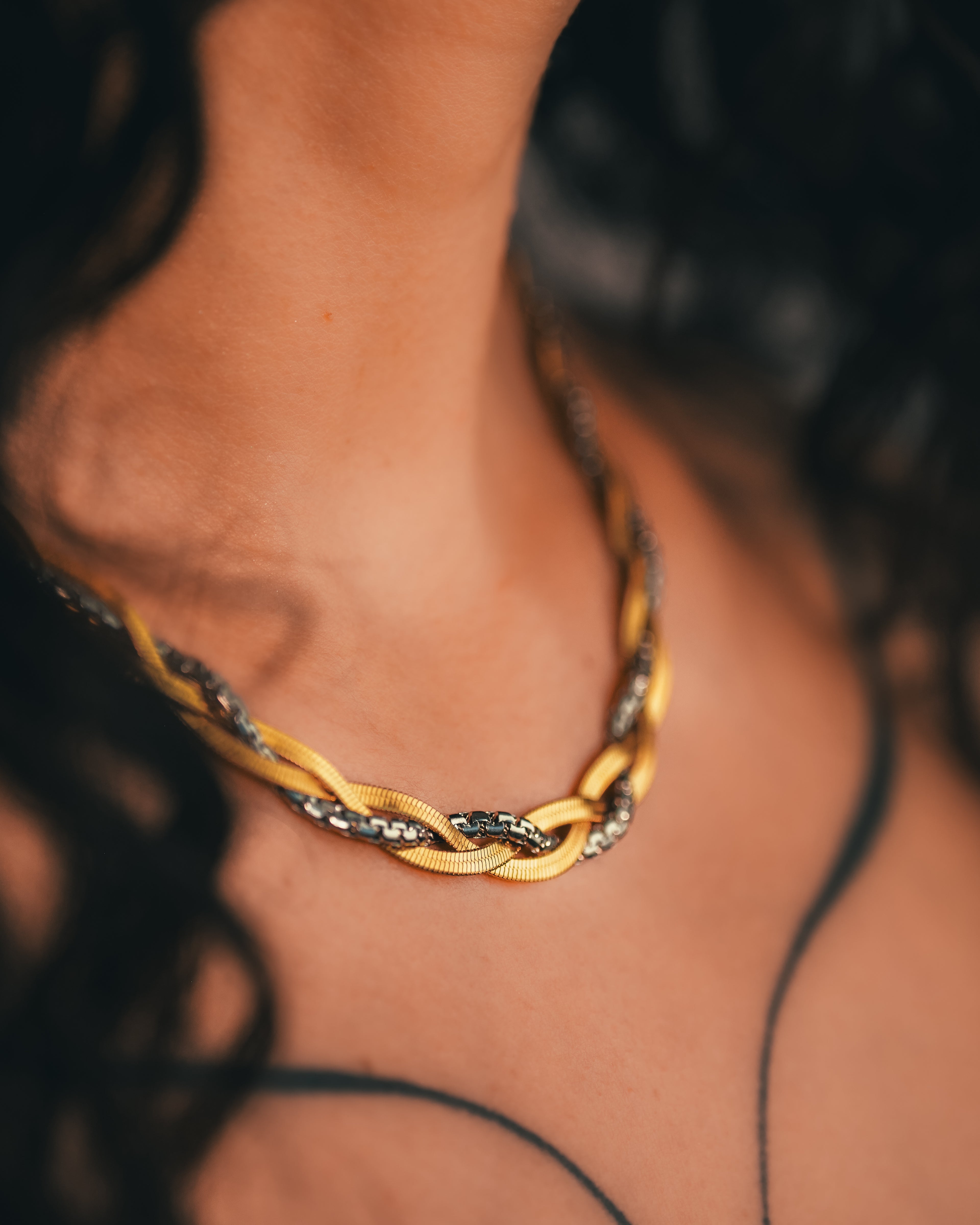 Two-toned Braided Herringbone Necklace