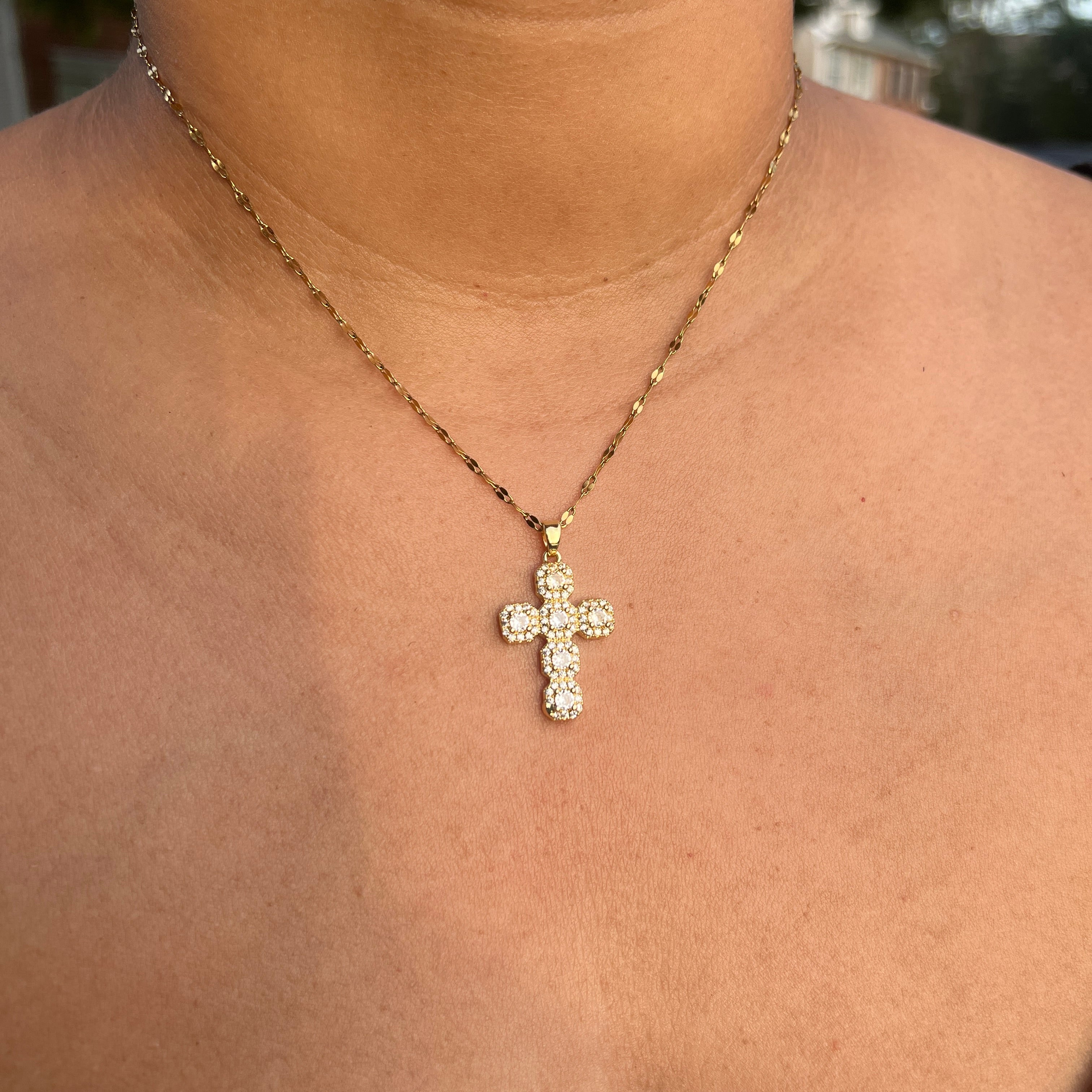 Cluster CZ Cross Necklace
