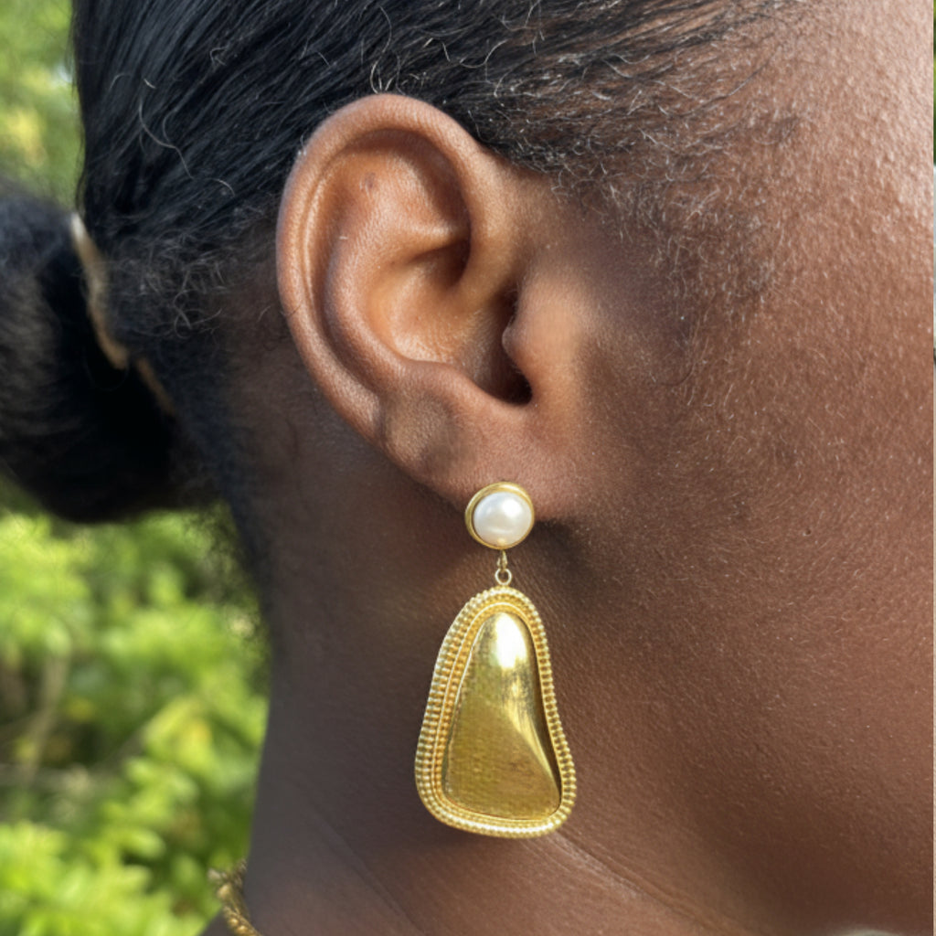 Beveled Pearl Abstract Earrings