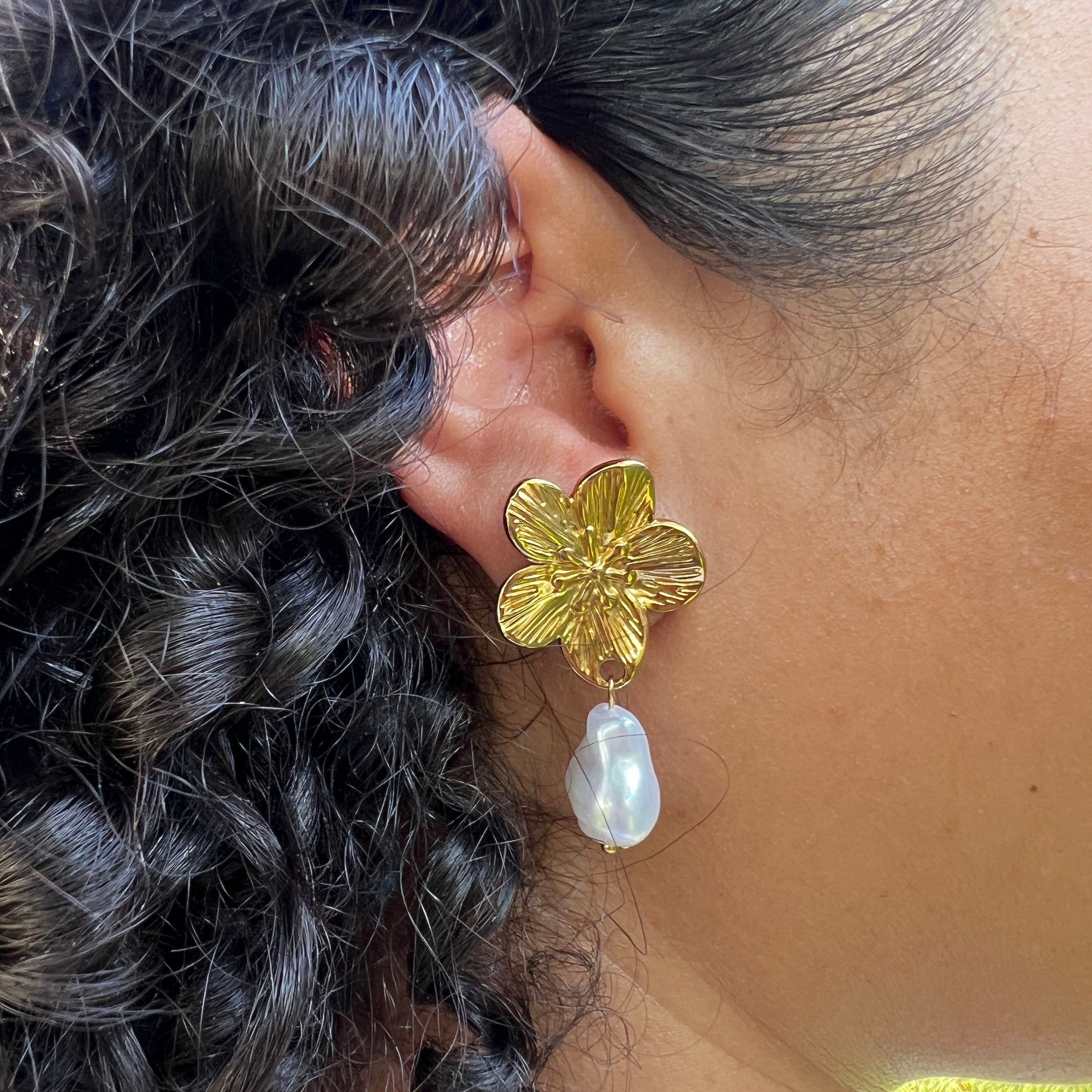 Floral Pearl Drop Earrings image 1