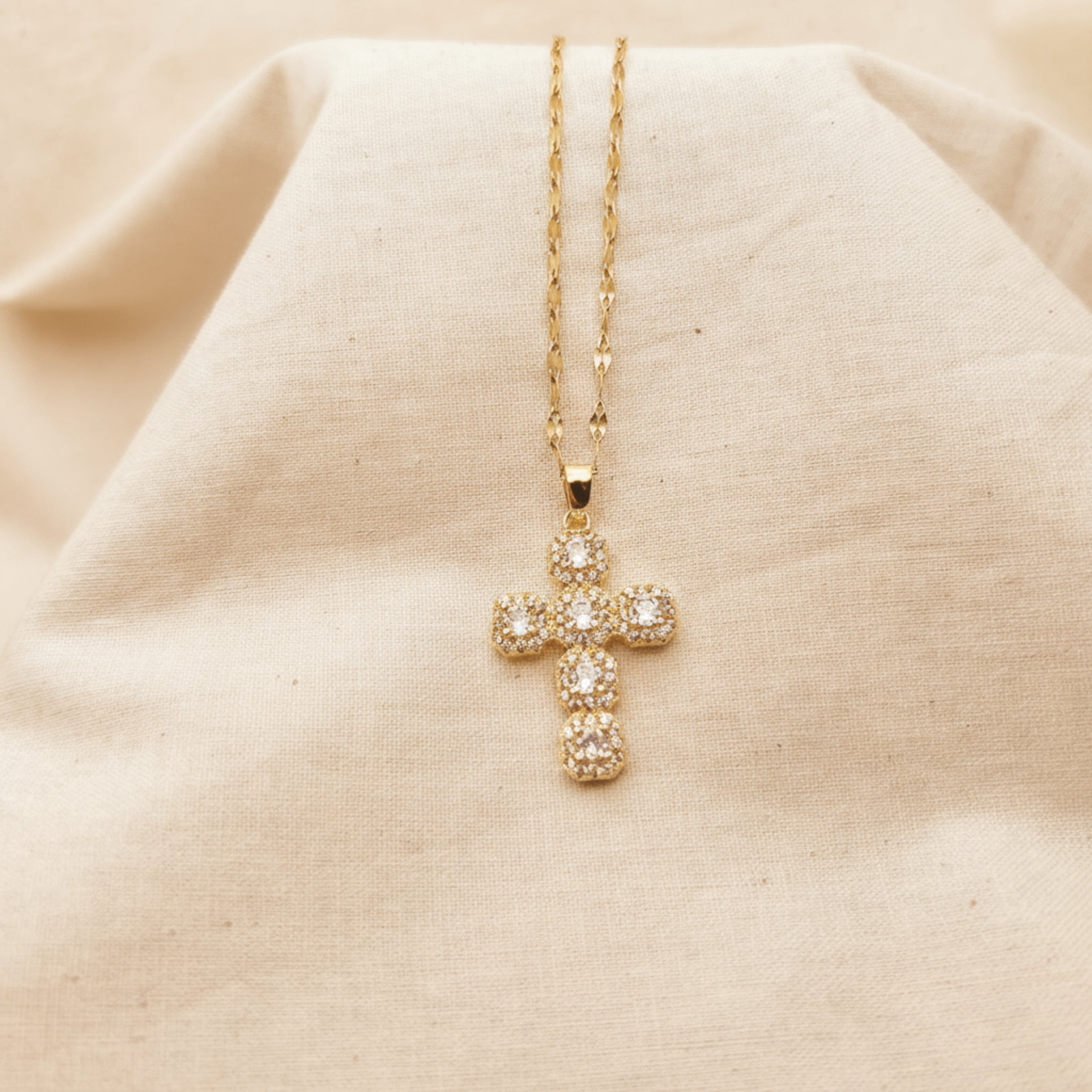 Cluster CZ Cross Necklace