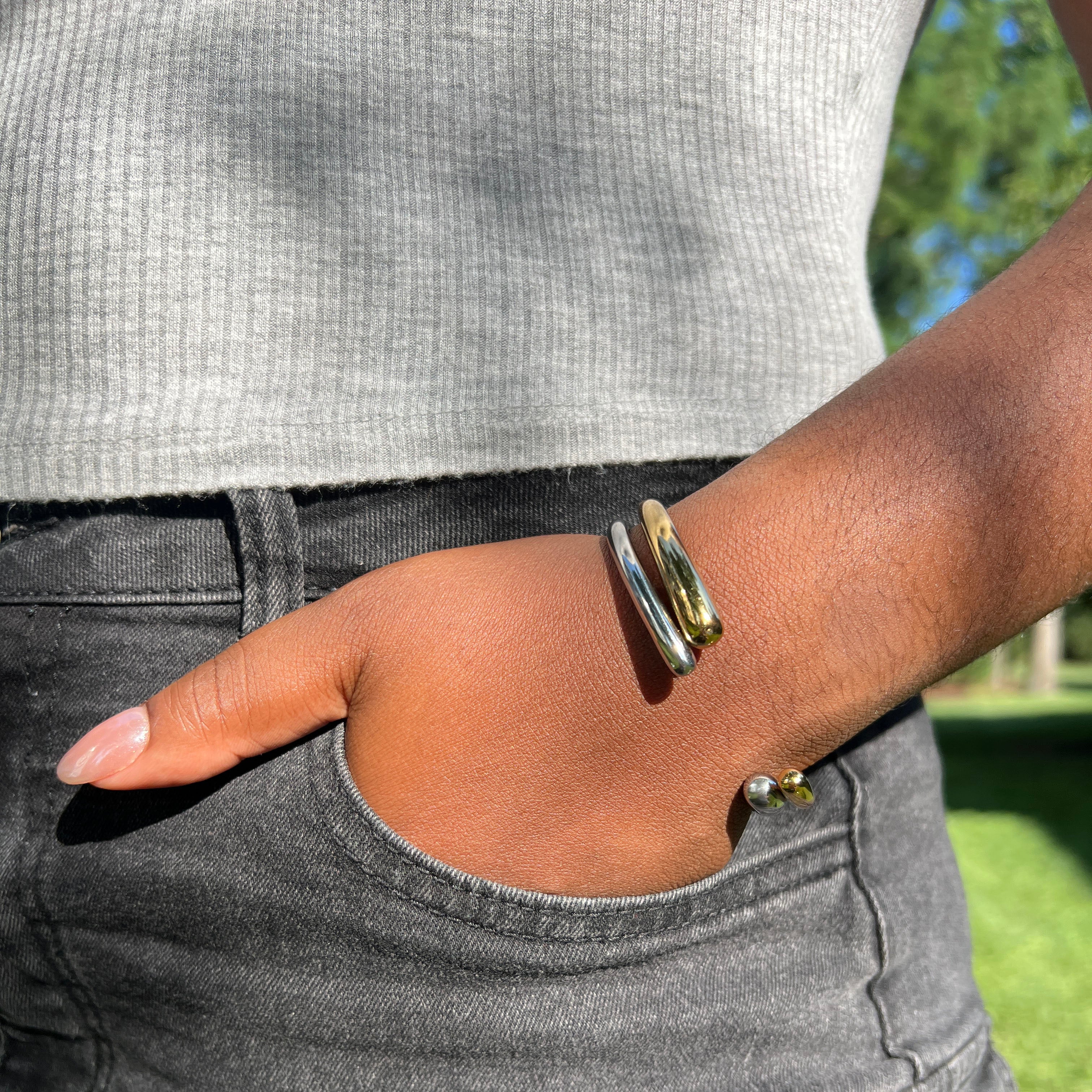 Water Drop Cuff Bracelet- Gold image 4
