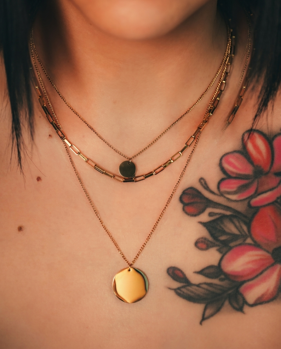 Three Chain Circle Pendant Necklace