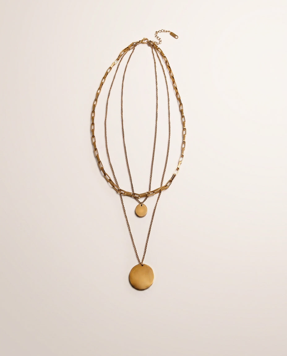 Three Chain Circle Pendant Necklace