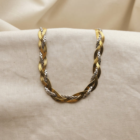 Two-toned Braided Herringbone Necklace